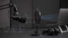 A microphone and pop filter setup with simple distance and angle guide lines showing repeatable microphone placement.