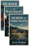 Three Treggan Bay Mysteries book covers, with Murder at Torre Manor in front.