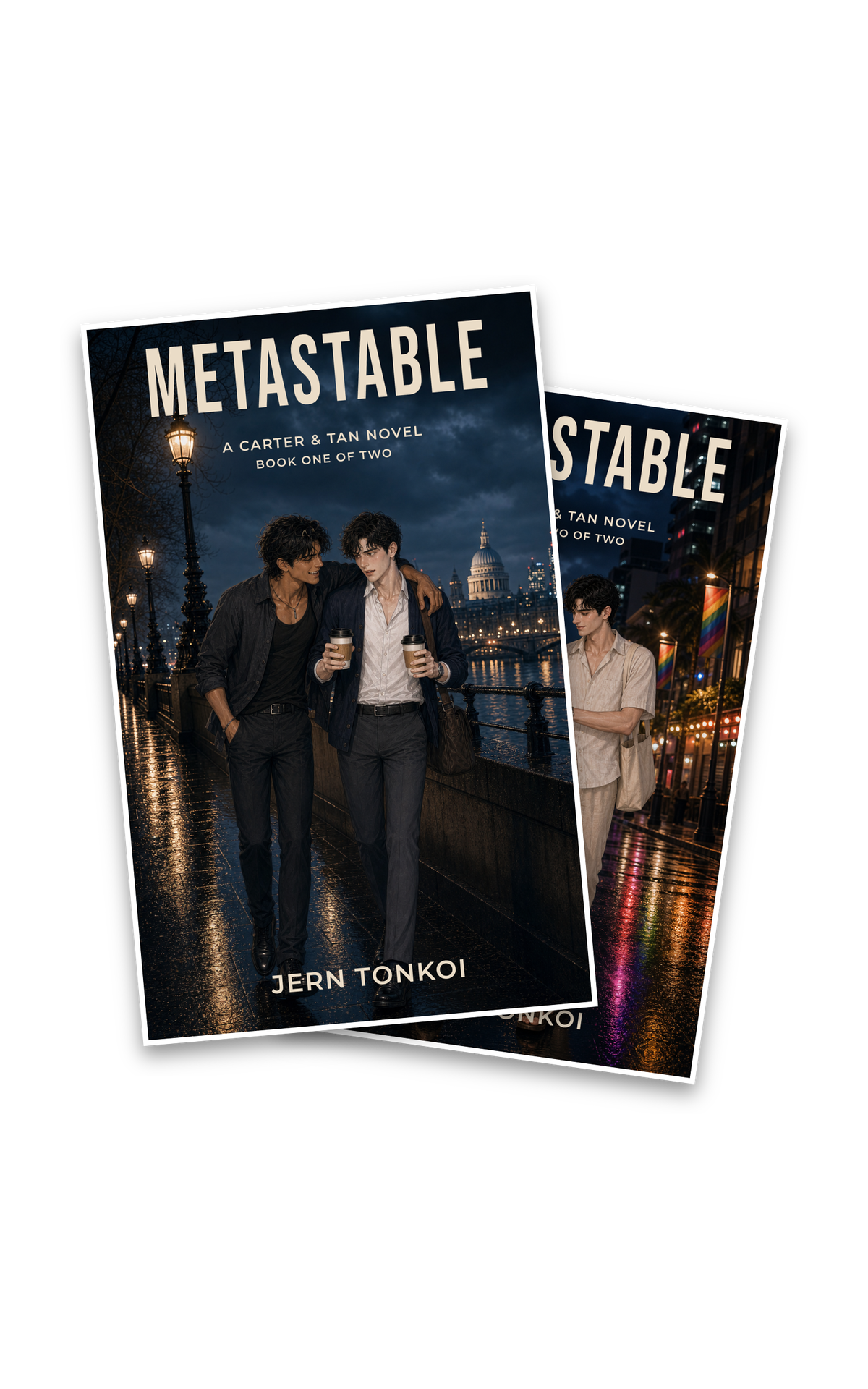 Two-book cover stack for the Metastable series by Jern Tonkoi, showing Book One in front and Book Two behind.